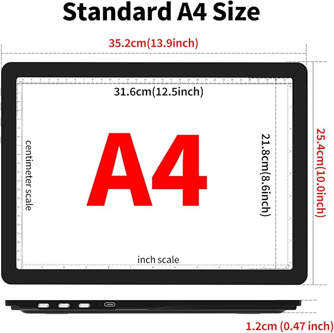 TOHETO Rechargeable A4 Light Board with Stand, Super Bright Magnetic Light Pad with Side Buttons, Wireless Light Box for Tracing and Drawing, Cordless LED Light Table for Diamond Painting, Sketching