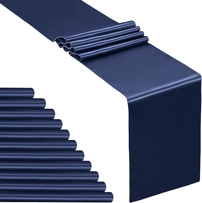 SiinvdaBZX 12 Pcs Navy Blue Satin Table Runner 12 x 108 inches Long | Bright by SiinvdaBZX