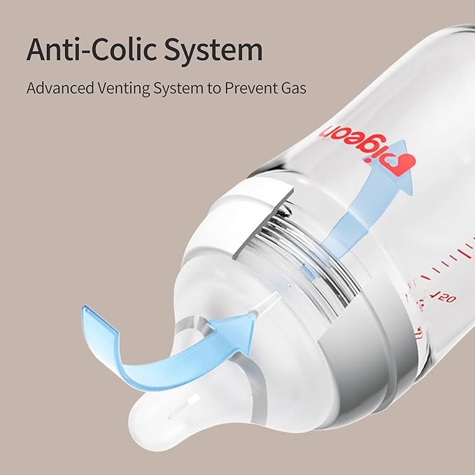 Pigeon Baby Bottle Newborn Feeding Gift Set, Anti-Colic, Wide Neck Bottle with Latch-On Line Nipple (4 PP Feeding Bottles with Nipples+ 4 Nipples + 1 Baby Bottle Brush)