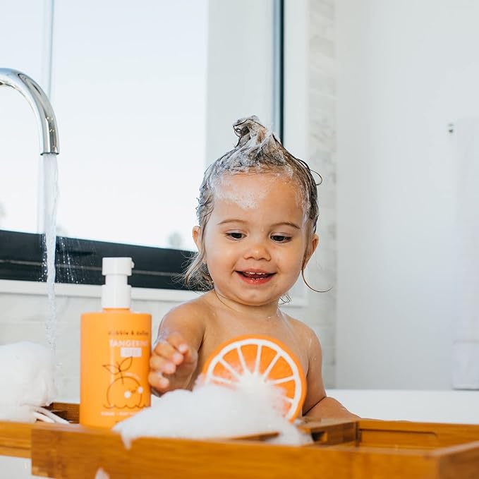 Dabble & Dollop Citrus Kiss Bundle, Natural Bubble Bath, Body Wash & Shampoo for Kids, USA-made, Paraben & Sulfate Free, Vegan, Gluten-Free, Tear-Free, Tangerine, Vanilla, Lemon (Set of 3)