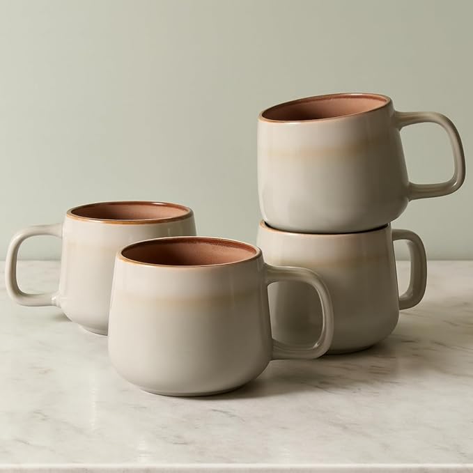 Ava Nord Stoneware Ceramic Coffee Mugs Set of 4 | 12 oz | Sage Ash | Lead-Free by AvaNord