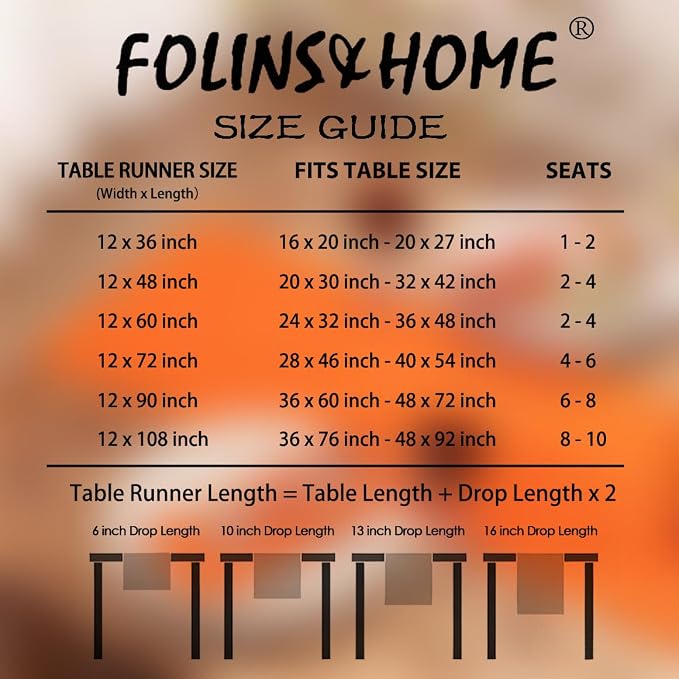 FOLINS&HOME Orange Waterproof Decorative Table Runner 72 Inches Long | 210GSM - Image 6
