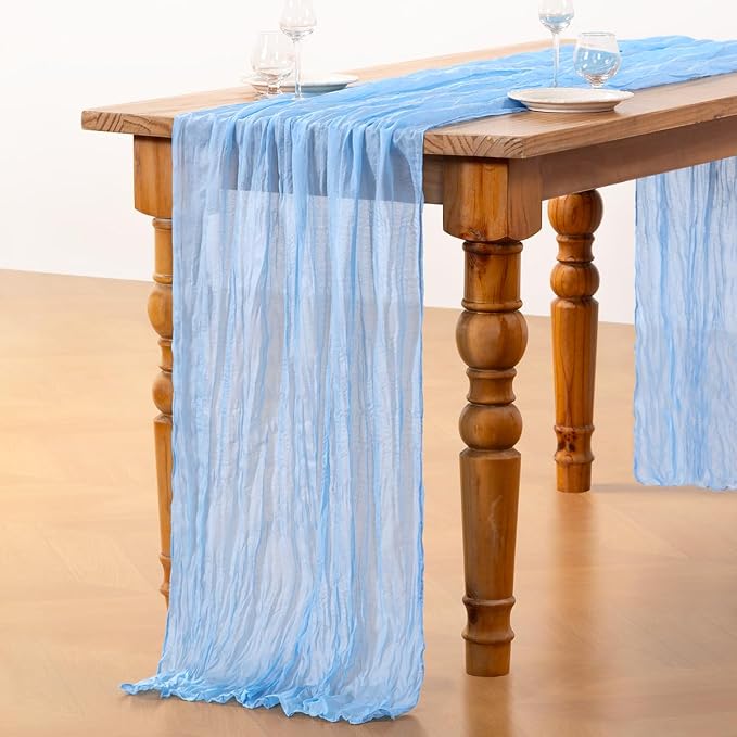 DeZerlor Baby Blue Cheesecloth Table Runners 10 Pack Summer Boho Runners | - Image 6