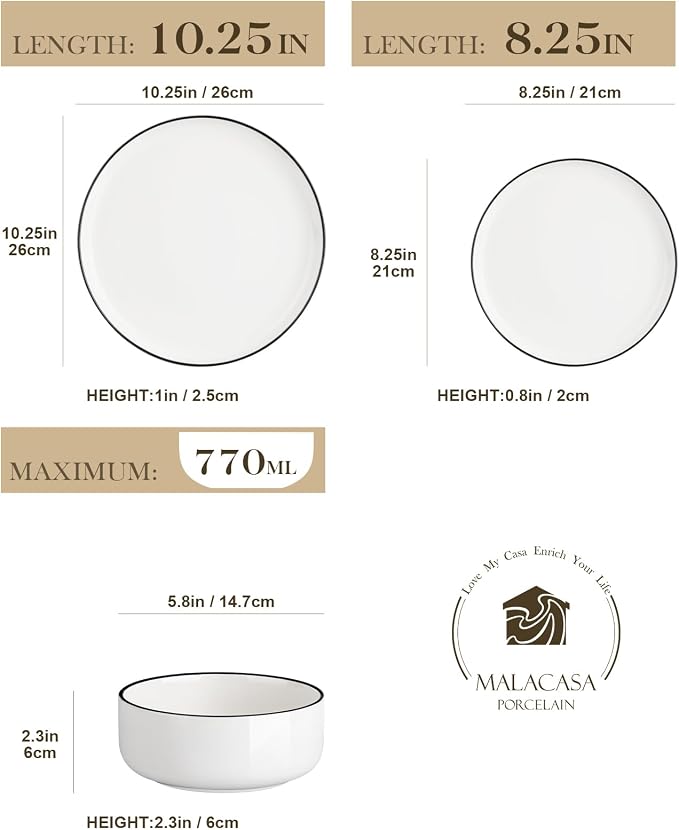 MALACASA 18 Pcs Porcelain Plates and Bowls Sets, Dinnerware Set - Image 2