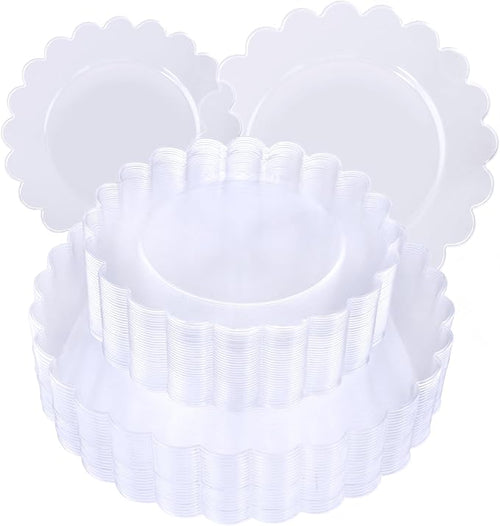 100Pcs Clear Scalloped Plastic Plates by supernal