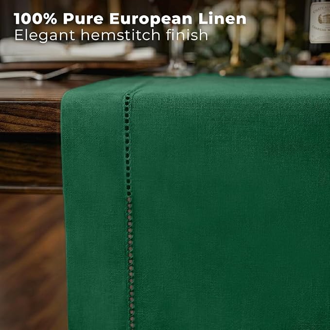Signature Linen™ by D'Moksha Eden Green Table Runner 36 Inches, 100% Pure Linen - Image 3