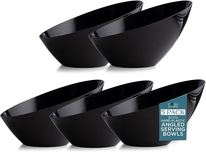 5 Pack Black Angled Plastic Serving Bowl Disposable by PoshSetting