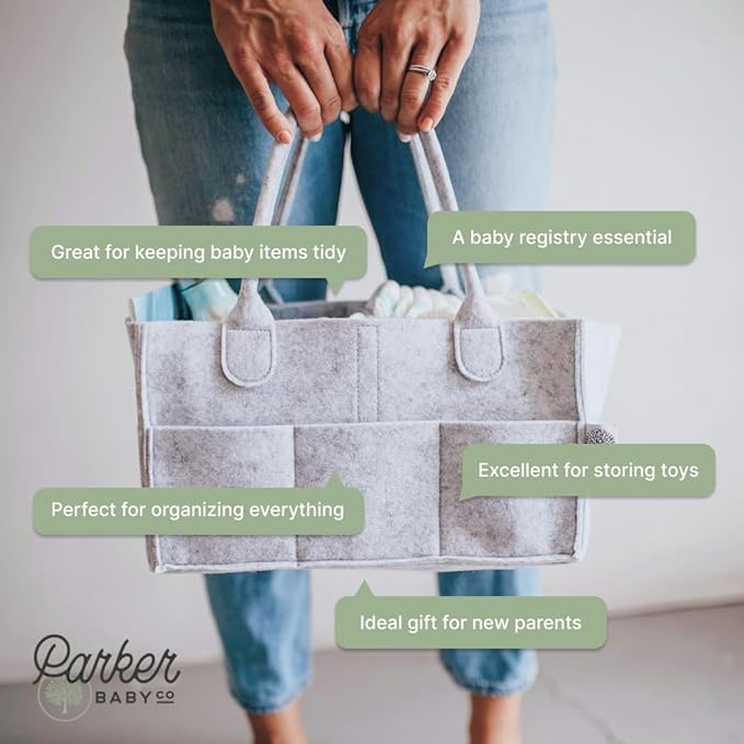 Parker Baby Co. Diaper Caddy - Nursery Storage Bin and Car Organizer for Diapers and Baby Wipes - Gray, Large