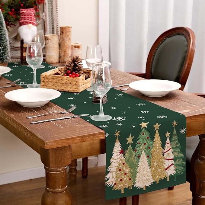 Christmas Table Runner 13x48 Inch, Xmas Trees Snowflakes Holiday Decorative - Image 9