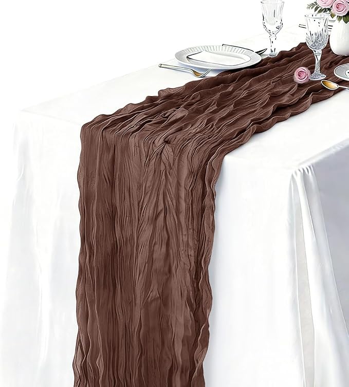 3 Pack Nude Brown Cheesecloth Table Runner 21 x 120 Inch Boho Gauze Sheer Table - Image 2