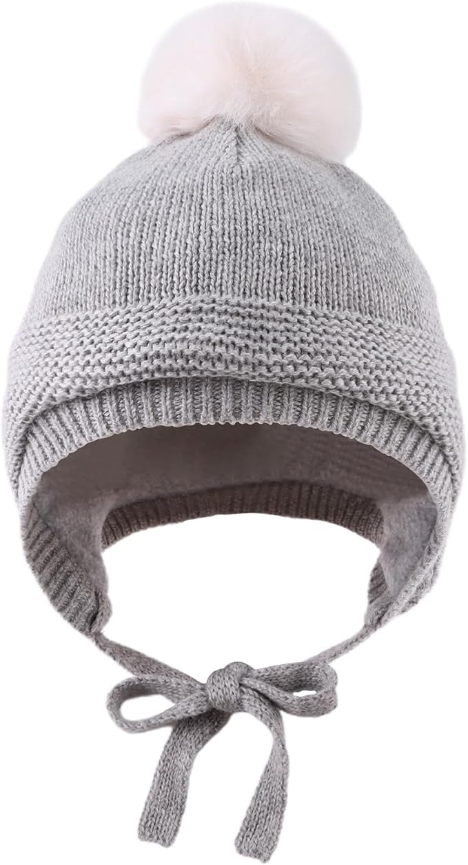 Basic Winter Baby Beanie Gloves Boys Girls Knitted Hat Pompom Kids Earflap Hats Warm Infant Toddler Beanie Mittens Set