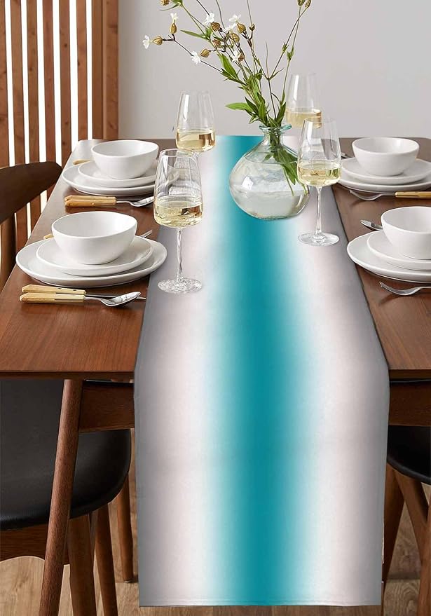 Turquoise Gray Ombre Table Runners 36 Inches Long, Farmhouse Teal Gradient - Image 2