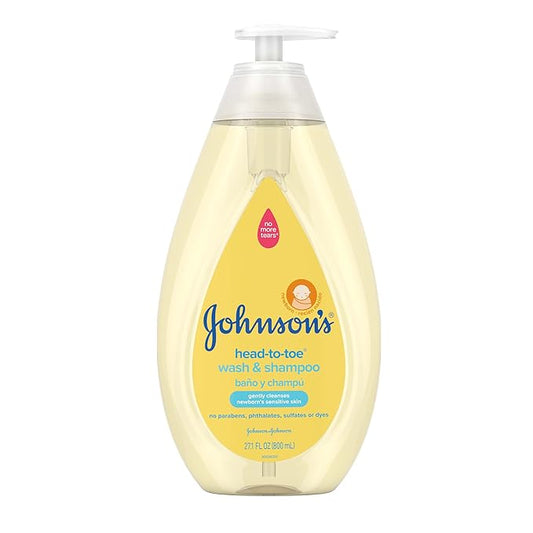 Johnson's Head-to-Toe Gentle Tear-Free Baby & Newborn Wash & Shampoo, Sulfate-, Paraben- Phthalate- & Dye-Free, Hypoallergenic Wash for Sensitive Skin & Hair, 27.1 fl. Oz