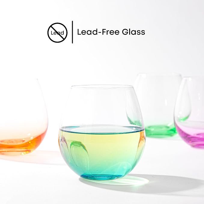 JoyJolt Hue Stemless Wine Glass Set, Large 15 oz Stemless Wine Glasses Set of 6 - Image 4