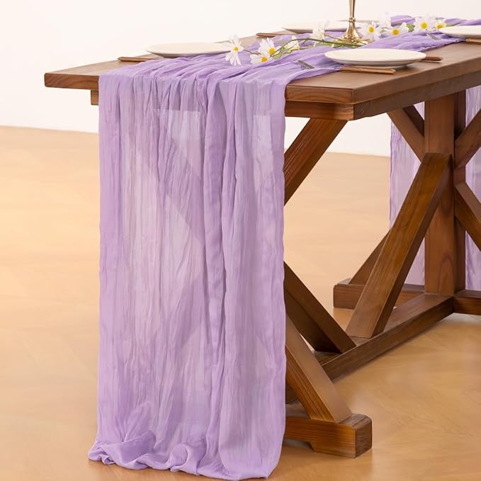 Cheesecloth Table Runner Summer Boho Wedding Birthday Party Home Decor | Lilac - Image 4