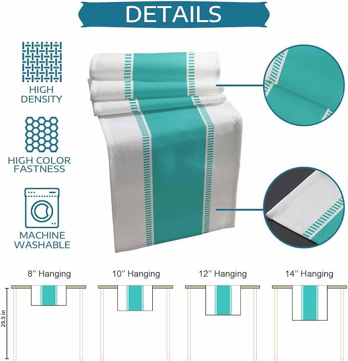 Stripes Teal Table Runners, Non Slip Farmhouse Table Runner Dresser Scarves 70 - Image 7