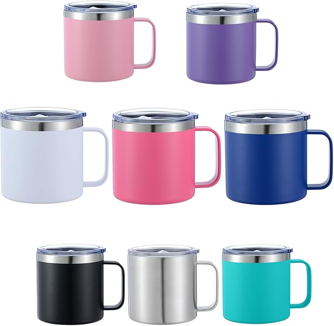 Personalized Mug Cup with Handle 12/14oz Custom Stainless Steel Mugs Customized Name Coffee Tumbler for Women Men Student Family Office Gifts, Text