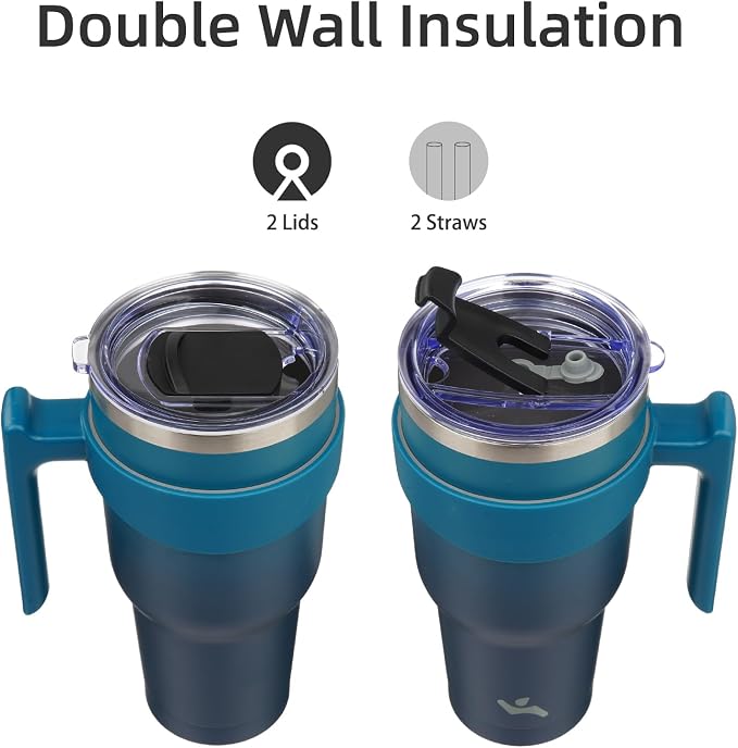 Konokyo 40 oz Tumbler with Handle and Straw, Insulated Travel Mug | Indigo - Image 3