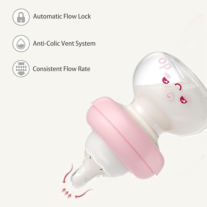 YOHKOH Newborn Glass Baby Bottles with Slow Flow Nipple for 0+ Months, Wide Neck Feeding Bottle, 2.7oz/80ml (Red, 2.7oz (Pack of 4))