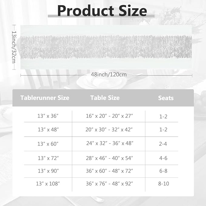 Metallic Style Silver Table Runner, Table Runners 48 Inches Long | Cotton Linen - Image 7