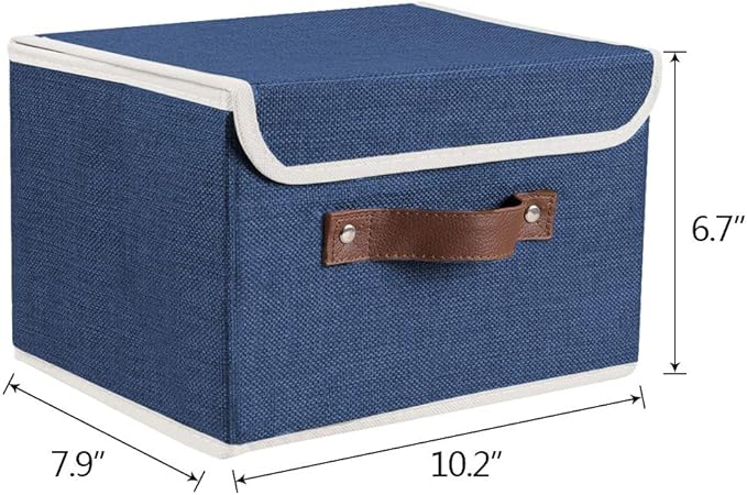 Lucky Monet Storage Bins Boxes with Lids 2 Pack Decorative Storage Boxes Collapsible Fabric Storage Basket Containers Lidded Storage Cube for Organizing Closet Home Office, 10"x 8"x 7" (Blue)