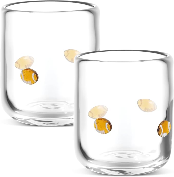 SiliFine 2 PCS Football Icon Juice Glasses, 14 oz Sport Ball Stemless Wine by SiliFine