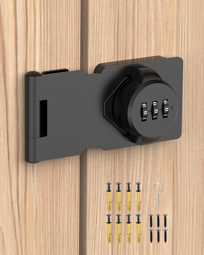 3.5Inch Mechanical Password Rotary Hasp Latch Locks, 3-Digit Cabinet Combination Lock for Small Doors, Cabinets, Barn Door, Closet, Kitchen Drawers, Cupboard (Black -1pc)