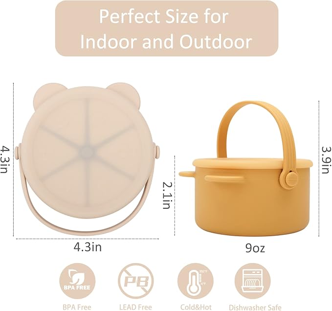 Snack Cups for Toddlers, Silicone Toddler Snack Containers, Baby Treat Catcher with DustProof Lid 2 Pack Dishwasher Safe and BPA Free 9 Oz