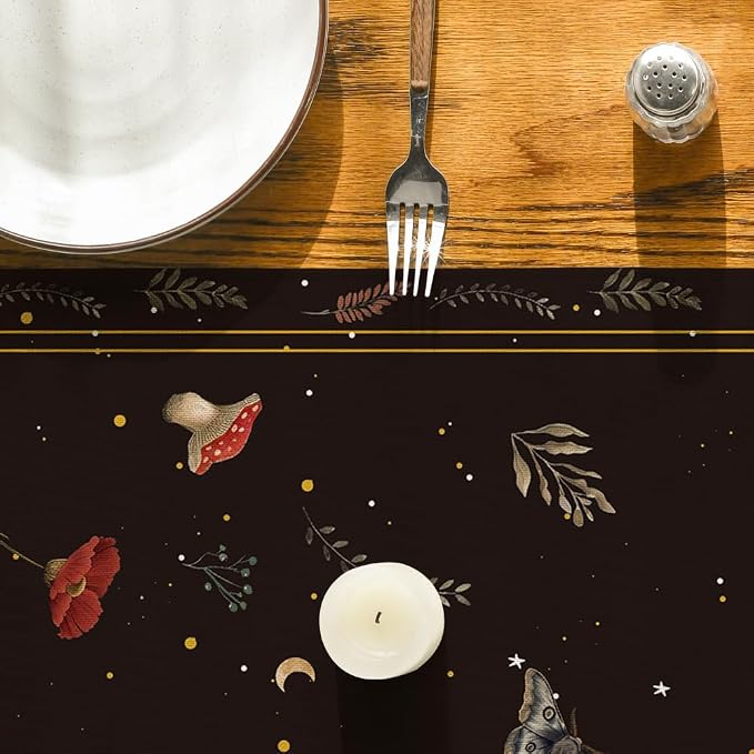 Artoid Mode Poppy Moth Mushroom Moon Fall Table Runner, Seasonal Autumn Kitchen - Image 5