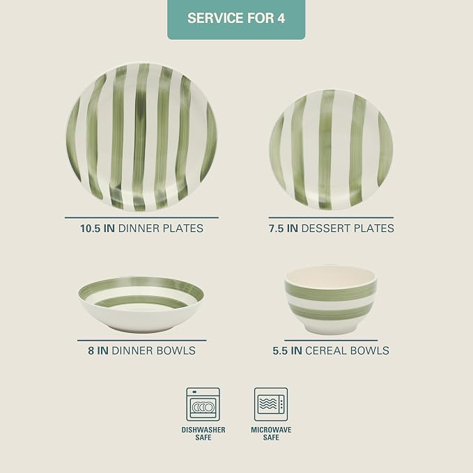 Gibson Home Kenwood Shores 16 Piece Dinnerware Set, Hand-Painted Stoneware - Image 2