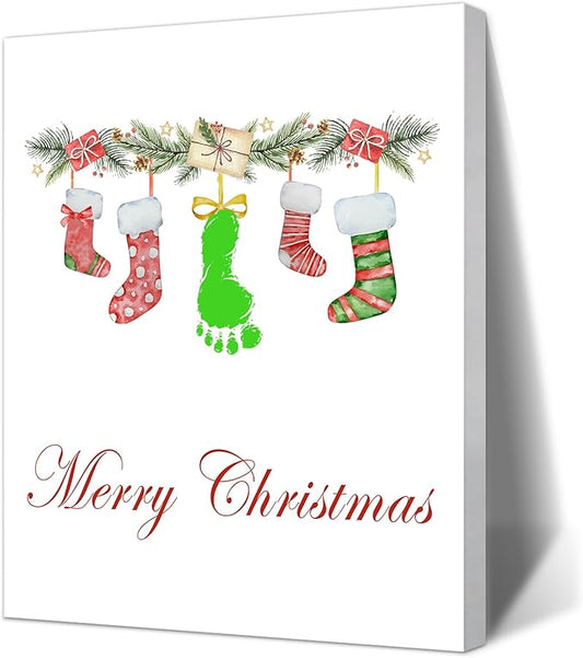 Handprint Keepsake DIY Kit, Baby's First Christmas Keepsake, Stocking Winter Decoration, Family Footprint Art for Kids, 7.8x9.8 Inch Canvas, Suitable For Desktop Wall Ornaments