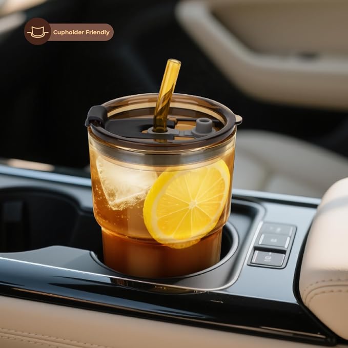 Zukro 13 oz Glass Cups with Lid and Straw 4 Pack, Non-Slip Rubber Bottom | Leak - Image 7
