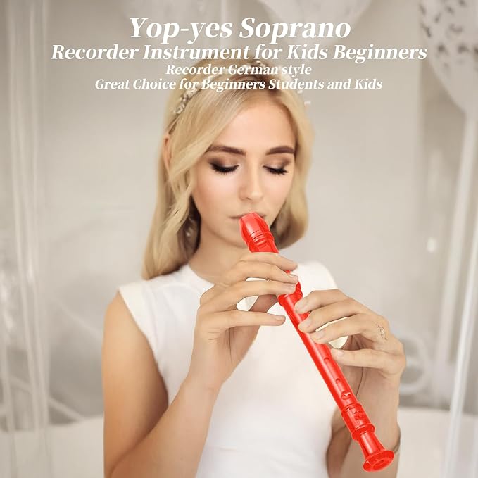 Descant Soprano Music Recorder Instrument For Kids Flute Kids Recorder With Cleaning Rod + Case Bag (Crystal red)