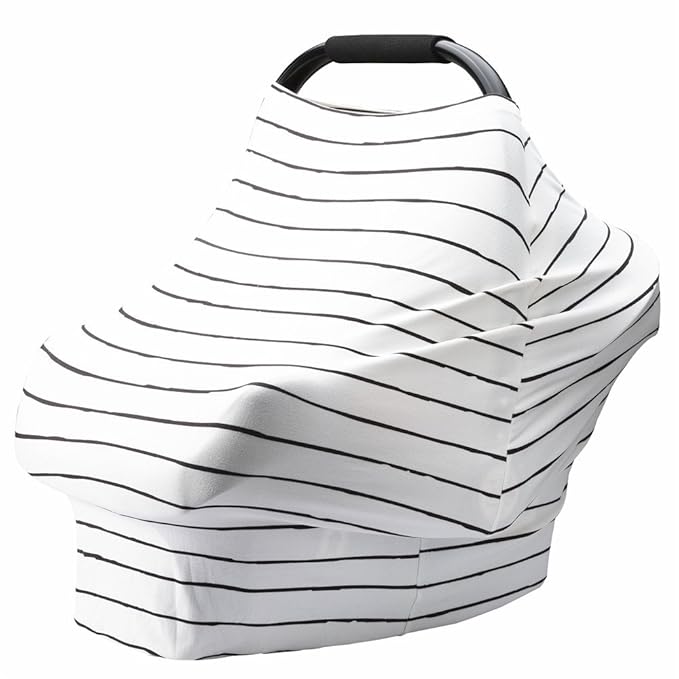 Car Seat Cover Baby – Multi-use Nursing Cover-Up for Breastfeeding, Carseat Canopy Cover, Stretchy Infant Stroller Covers for Boys and Girls (White with Black Stripes)