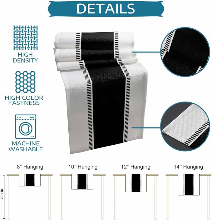 Farmhouse Black Stripes Table Runners 108 inches Long, Non Slip Cotton Linen - Image 7