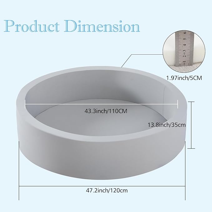 Foam Ball Pit, 47.2"x 13.8" Large Ball Pits for Toddlers, Soft Round Kiddie Baby Playpen Ball Pool for Kids, Ideal Gift for Babies Indoor and Outdoor Game, Grey, (Balls not Included)