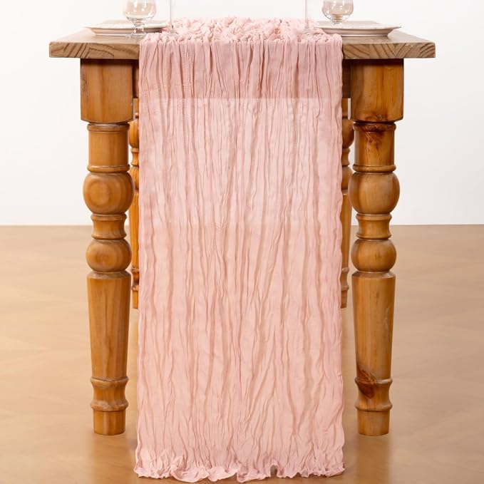 DeZerlor Pink Cheesecloth Table Runner 2 Pack Summer Table Runners Boho Gauze - Image 3