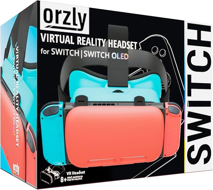 Orzly VR Headset Designed for Nintendo Switch & Switch OLED Console with Adjustable Lens for a Virtual Reality Gaming Experience and for Labo VR - Colour Pop - Gift Boxed Edition Tanami
