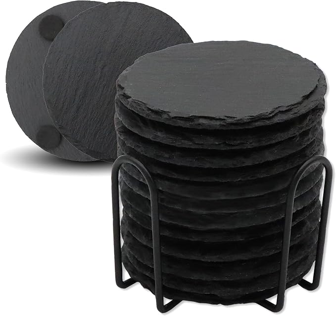 VIBRATITE 12 Pack 4 Inch Round Slate Drink Coasters by VIBRATITE