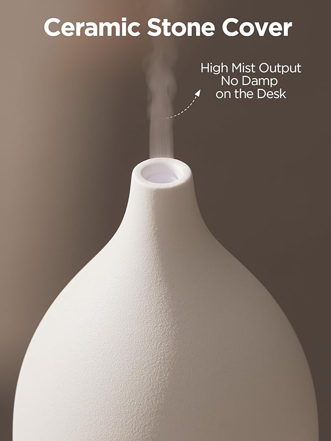 InnoGear Oil Diffuser, 300ML Ceramic Diffuser for Essential Oils Handcrafted Aromatherapy Diffuser Ultrasonic Cool Mist Humidifier with 4 Timers Waterless Auto Off for Room Office, White Base