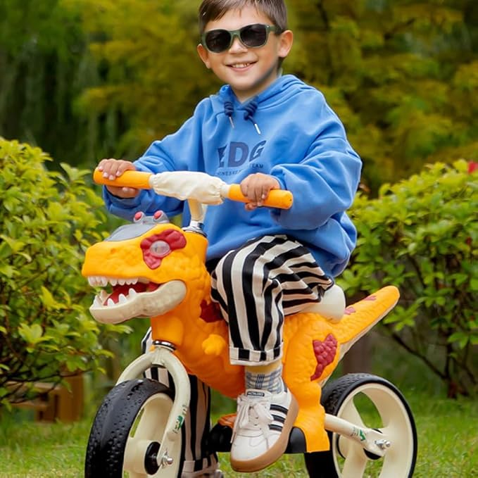 Dinosaur-Themed Toddler Balance Bike Toys for 2-7 Year Old Girls & Boys - Music & Lighting Effects, No-Pedal Training Bike, Best Gifts for Kids with Carbon Steel Frame & Adjustable Handlebar