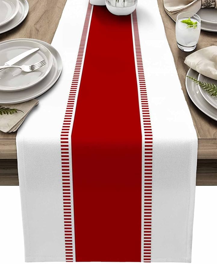 Red Stripes Table Runners, Cotton Linen Farmhouse Table Runner Dresser Scarves by Futuregrace