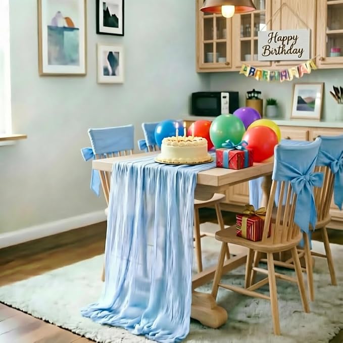 Baby Blue Cheesecloth Table Runner 120 Inches 4 Pack Gauze Table Runner | - Image 3