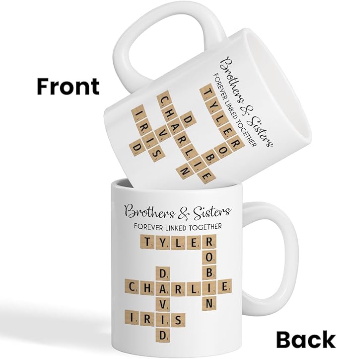 Trending Custom Brothers And Sisters Forever Linked Together Crossword Puzzle Art Personalized Mug, Gift For Brothers, Sisters, Siblings, Family Member on Birthday Christmas