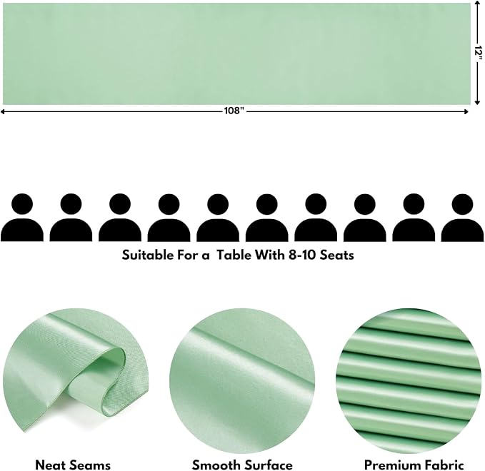 Sage Green Satin Table Runner, 12x108 Inches, 12 Pack | Premium Satin, Smooth - Image 2