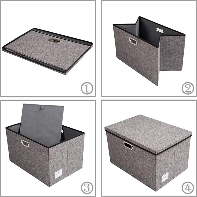 PRANDOM Extra Large Collapsible Storage Bins with Lids [3-Pack] Linen Fabric Foldable Storage Baskets Boxes Organizer Containers Cube with Cover for Bedroom Closet Office Nursery (22.8x15.75x13.8)
