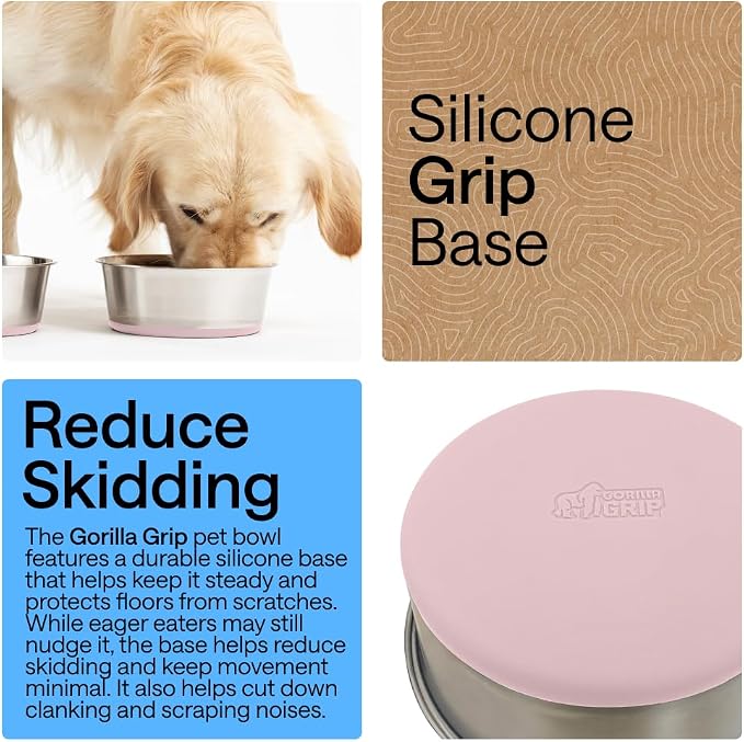 GORILLA GRIP Dog Bowls, Food Grade 304 Stainless Steel, Holds 6 Cups Each Food - Image 3