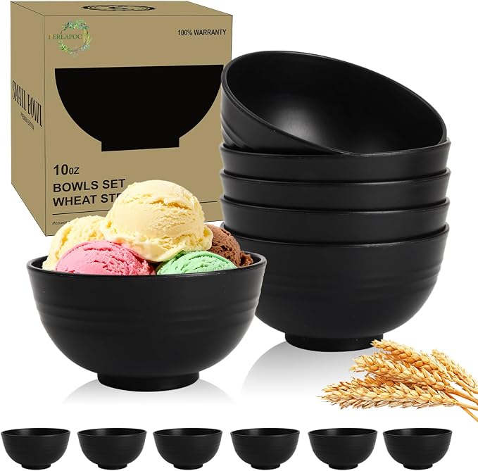 Wheat Straw Small Bowls Set of 6, Unbreakable 10 OZ Mini Dessert Bowls by Perlapoc