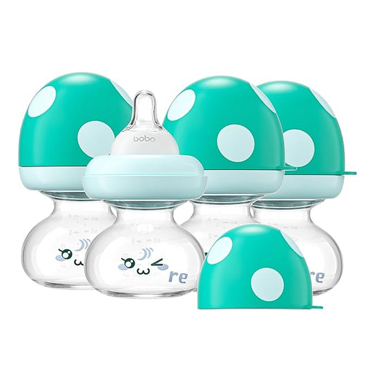 YOHKOH Newborn Glass Baby Bottles with Slow Flow Nipple for 0+ Months, Wide Neck Feeding Bottle, 2.7oz/80ml (Blue, 2.7oz (Pack of 4))