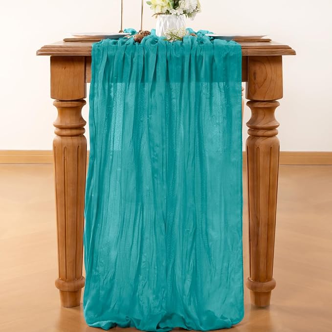 Teal Cheesecloth Table Runner 120 Inches 10 Ft Gauze Table Runner | Summer Boho - Image 2